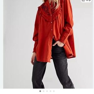 FP Movement by Free People Red Blouse with Embroidered Detail